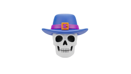 3D Render of a Smiling Skull Wearing a Blue Cowboy Hat