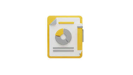 3D Icon of a Report with Pie Chart and Pen