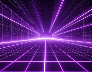 Futuristic, geometric perspective of luminous violet lines forming a grid