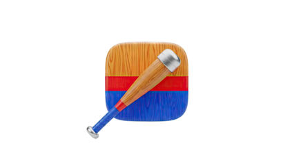 3D Icon of Baseball Bat Over Wood Texture Square