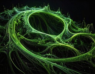 Luminescent, looping structure with web-like filaments against black