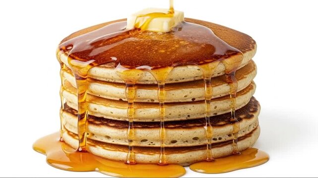 delicious stack of fluffy pancakes drizzled with syrup and topped with butter