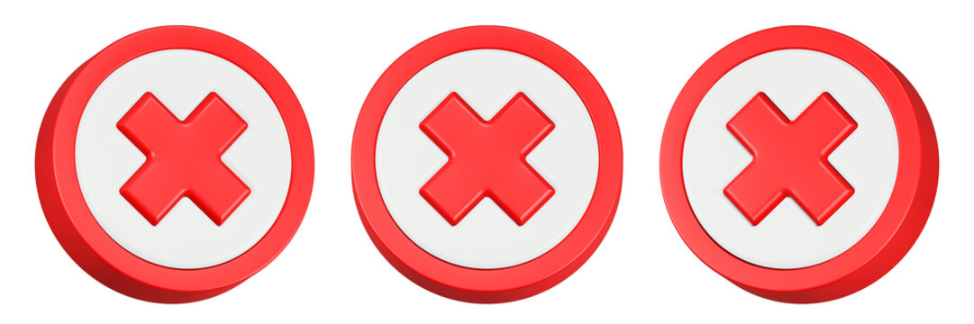 cross mark icon 3d ender red round button 