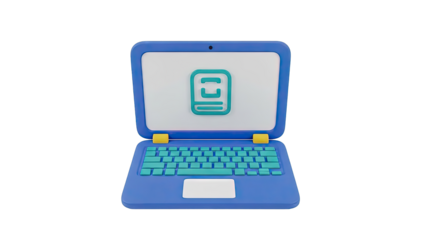 3D Laptop with Book Icon on Screen