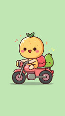 A cartoon illustration of a fun childhood sport featuring a small baby boy riding a colorful toy bicycle and a vector motor scooter as a kid transport vehicle