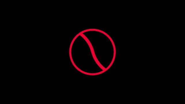 ban icon animation stop wrong problem attention carfull warning animated.Forbidden Sign on Black Background.