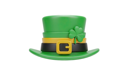 3D Render of a Green Leprechaun Hat with Shamrocks and Gold Buckle