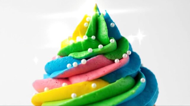 Colorful Swirled Cupcakes with Bright Rainbow Icing and Sprinkles