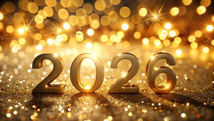 glittery new year typography on gold background