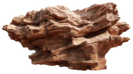 Natural layered sandstone rock formation detailed sedimentary stone texture rugged geological surface isolated on white background