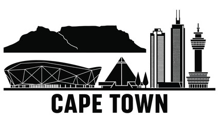 Naklejka premium A black and white illustration of the Cape Town city skyline and landscape