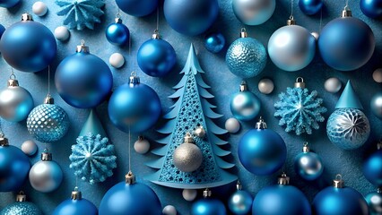 christmas baubles inside blue tree cutout