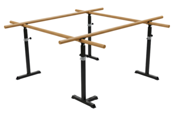 Adjustable wooden ballet barre stand for dance and gymnastics training on a transparent background
