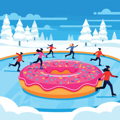 People skating on donut ice rink.