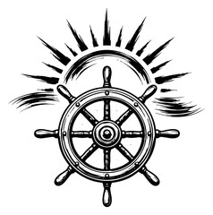 Obraz premium Hand drawn illustration of a ship's wheel depicting a nautical adventure for maritime design