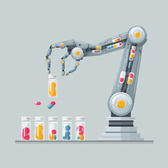 Robotic Arm Dispensing Pills into Bottles in Pharmacy Setting