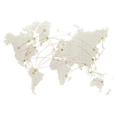 Stylized world map showing global network connections