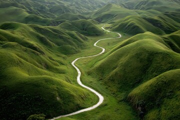 Winding road through green hills landscape nature
