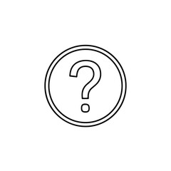 Fototapeta premium A minimalist outline UI icon featuring a question mark within a circle on a white background, representing a core symbol for user interface and user experience design.