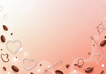 Romantic Valentine Background with Coffee Seeds and Hearts Falling