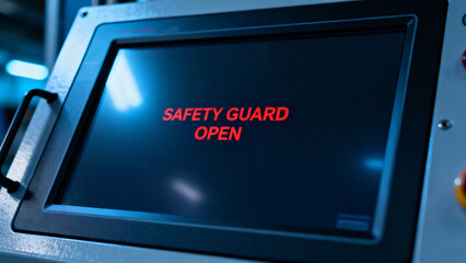 Safety Guard Open Message on Industrial Machine Control Panel Display Screen