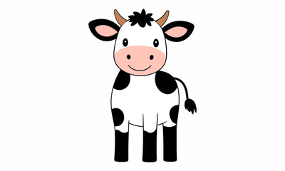 Cartoon cow with black spots on white background.