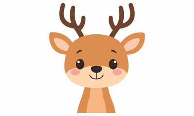 Cartoon deer head with antlers smiling face.