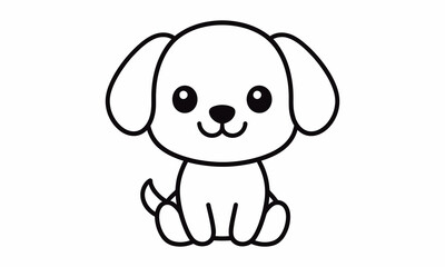 Cute Cartoon Puppy Dog Simple Line Art.