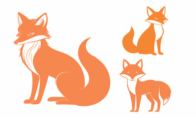 fox silhouettes set on white background.