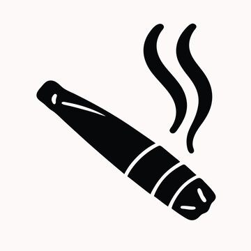  Bidi Smoking Awareness Icon &ndash; Traditional Indian Bidi with Smoke, Flat Black Vector Symbol Isolated on White Background