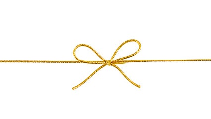 A simple and beautiful bow tied in a golden string, isolated on a white background, perfect for gift wrapping.