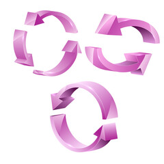 A set of realistic 3D arrows, refresh or reboot symbols, on a white background