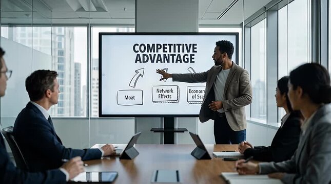 Business presentation with competitive advantage on display