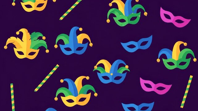 Mardi Gras Pattern Jester Hats  Masquerade Masks.