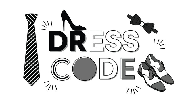 A graphic illustration of a dress code with various fashion items