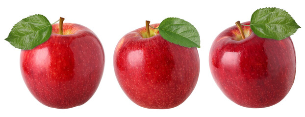 Red apple with leaves isolated, transparent PNG, fresh red apple,  Collection, Set
