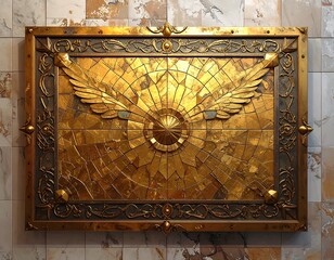 Ornate golden mosaic featuring radial patterns and framed in bronze