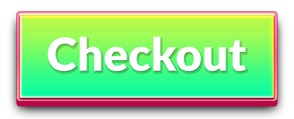 3D checkout call to action button with bright green gradient and pink outline isolated png transparent background for ecommerce