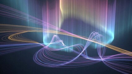 Spectacular display of intertwined colorful light trails animated by dynamic aurora borealis