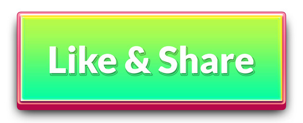 3D like and share  call to action button with green gradient and pink outline isolated png transparent background for social media