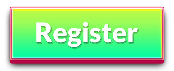 3D register call to action button with smooth green gradient and pink outline isolated png transparent background