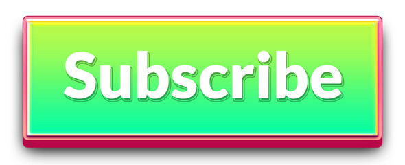 3D subscribe call to action button with green gradient and pink outline isolated png transparent background for digital content