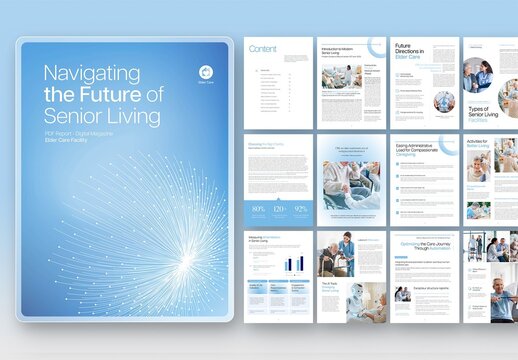 Corporate Brochure Newsletter Template, Senior Living Healthcare Medical Theme