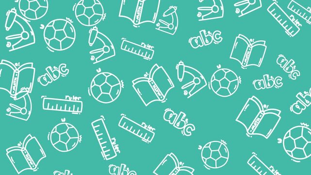 Blue background with a pattern of school icons. Suitable for educational materials, posters, websites, and schoolrelated designs to convey a fun and playful atmosphere.