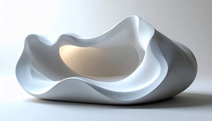 Elegant White Abstract Sculpture with Flowing Curves and Central Soft Glow