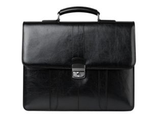 Black leather briefcase isolated on transparent background isolated on transparent background