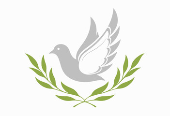 Obraz premium Elegant depiction of a peaceful dove in flight with olive branches symbolizing harmony and serenity in a minimalist and clean design