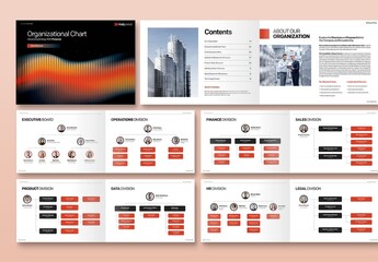 Organizational Chart Template for Company Org Chart, Corporate Hierarchy & Executive Team Structures, Landscape Brochure Layout