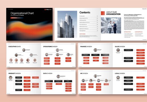 Organizational Chart Template for Company Org Chart, Corporate Hierarchy & Executive Team Structures, Landscape Brochure Layout