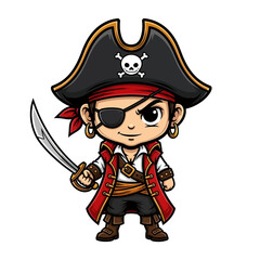 Cartoon Pirate Character with Eye Patch and Sword.